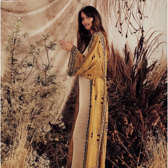 153. LAST 1! Gold Yellow Black Tribal Aztec Oversized Kimono Duster - Picture 2 of 6